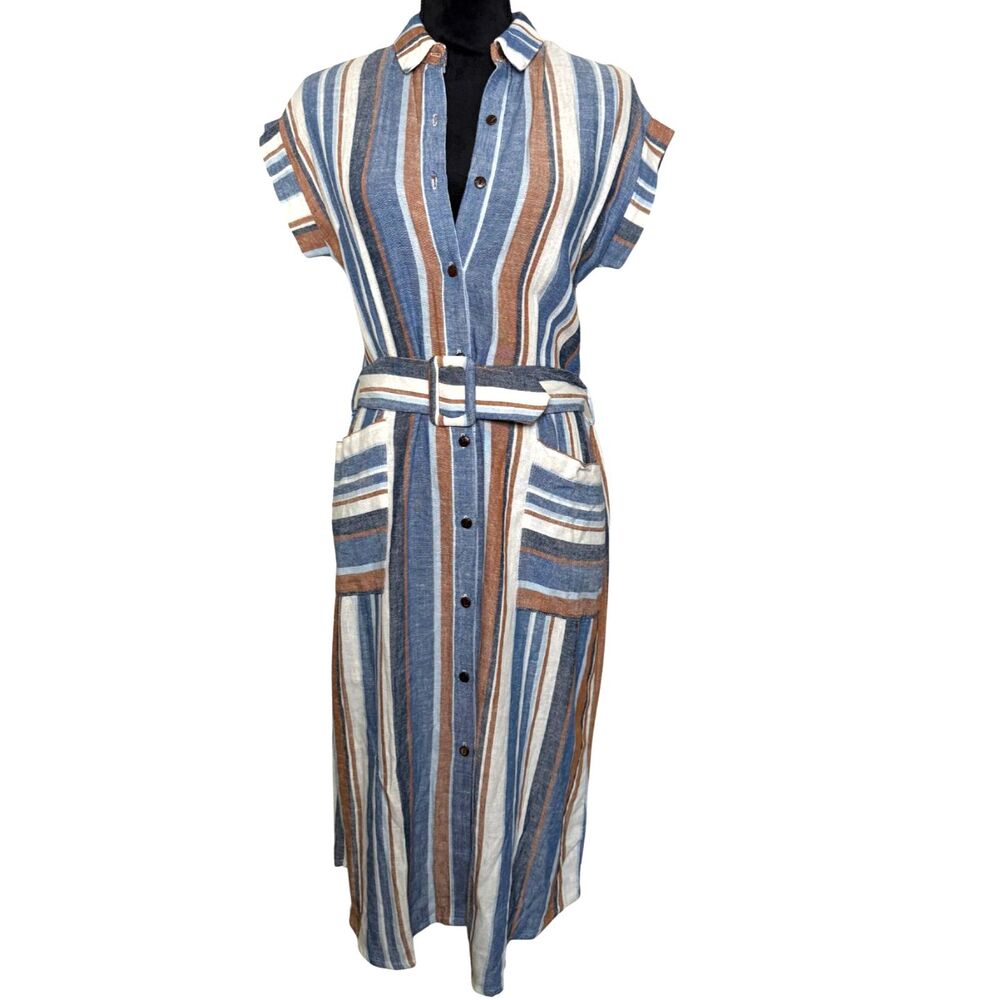 Monteau Linen Blend Stripe Midi Dress Women's size Small